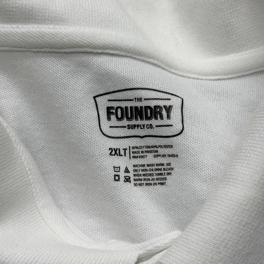 The Foundry Supply Co. Polo Shirt Mens 2XLT White Knit Tagless Casual Big & Tall